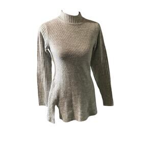 Allison Joy Mock Neck Light Gray Tunic Ribbed Sweater, Sz S